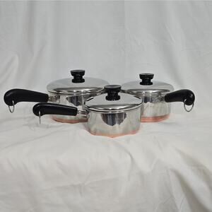 VTG Revere Ware Copper Bottom 6 Pc Stainless Steel Saucepan Set 1, 1.5, 2 QT